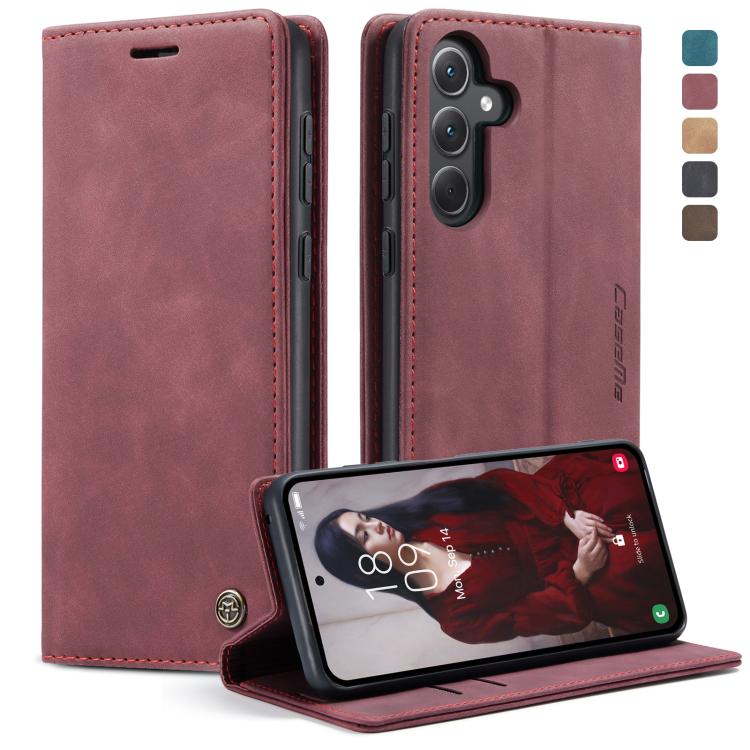 Pour Samsung Galaxy A35 5G Étui de téléphone en cuir à rabat horizontal multifonctionnel CaseMe 013 (Rouge Vin)