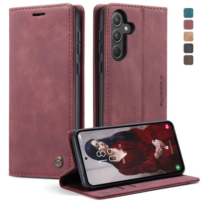 For Samsung Galaxy A55 5G CaseMe 013 Multifunctional Horizontal Flip Leather Phone Case(Wine Red)