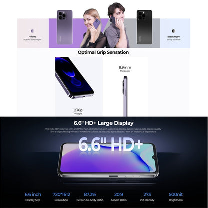 [HK Warehouse] HOTWAV Note 13 Pro, 8GB+256GB, Side Fingerprint Identification, 6.6 inch Android 13 UMS9230 T606 Octa Core up to 1.6GHz, Network: 4G, OTG(Purple)