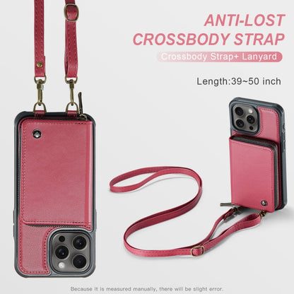 Pour iPhone 16 Pro Max JEEHOOD C22 Series Étui portefeuille en cuir avec fermeture éclair et double lanière (rouge)