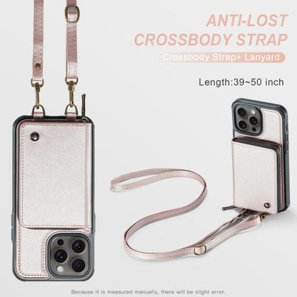 For iPhone 16 Pro JEEHOOD C22 Series Zipper Wallet Leather Phone Case with Dual Lanyard(Rose Gold)