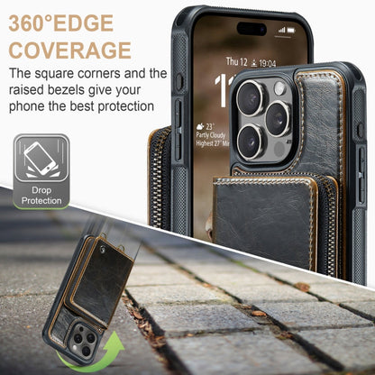 Pour iPhone 16 Pro Étui portefeuille en cuir JEEHOOD C22 Series avec fermeture éclair et double lanière (Café)