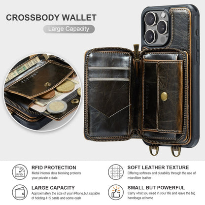 Pour iPhone 16 Pro Étui portefeuille en cuir JEEHOOD C22 Series avec fermeture éclair et double lanière (Café)
