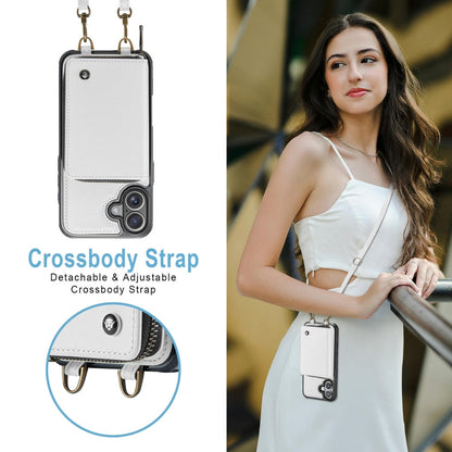 Pour iPhone 16 Plus Étui Portefeuille en Cuir JEEHOOD C22 Series avec Fermeture Éclair et Double Cordon (Blanc)