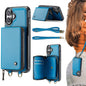 Pour iPhone 16 Étui portefeuille en cuir JEEHOOD C22 avec fermeture éclair et double cordon (bleu)