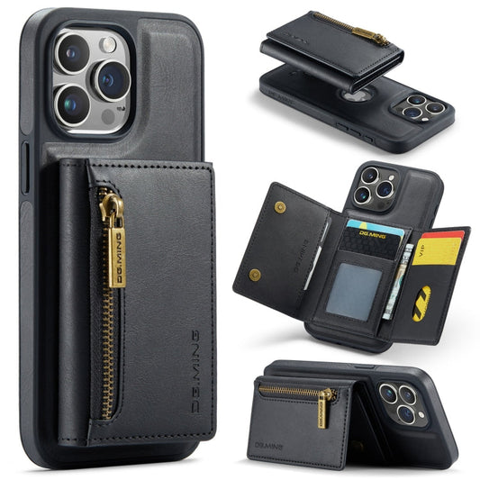 For iPhone 15 Pro Max DG.MING M5 Series Zip RFID Multi Card Detachable Leather Phone Case(Black)
