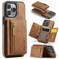 For iPhone 15 Pro Max DG.MING M5 Series Zip RFID Multi Card Detachable Leather Phone Case(Brown)