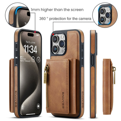 For iPhone 15 Pro Max DG.MING M5 Series Zip RFID Multi Card Detachable Leather Phone Case(Brown)