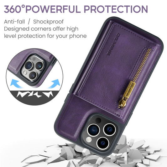 For iPhone 15 Pro Max DG.MING M5 Series Zip RFID Multi Card Detachable Leather Phone Case(Purple)