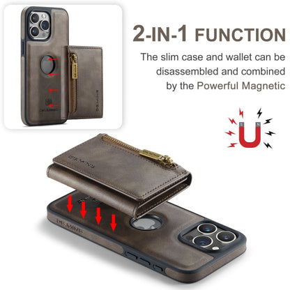 For iPhone 15 Pro DG.MING M5 Series Zip RFID Multi Card Detachable Leather Phone Case(Coffee)
