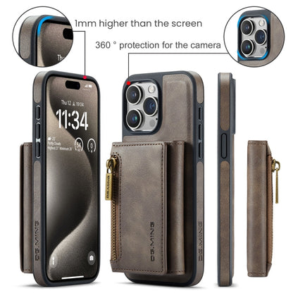 For iPhone 15 Pro DG.MING M5 Series Zip RFID Multi Card Detachable Leather Phone Case(Coffee)