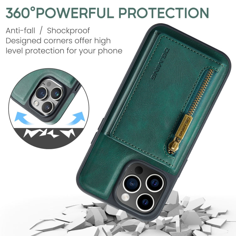 Pour iPhone 15 Pro DG.MING M5 Series Étui portefeuille en cuir détachable avec fermeture éclair et protection RFID (Vert)