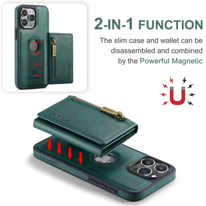 Pour iPhone 15 Pro DG.MING M5 Series Étui portefeuille en cuir détachable avec fermeture éclair et protection RFID (Vert)
