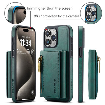 Pour iPhone 15 Pro DG.MING M5 Series Étui portefeuille en cuir détachable avec fermeture éclair et protection RFID (Vert)