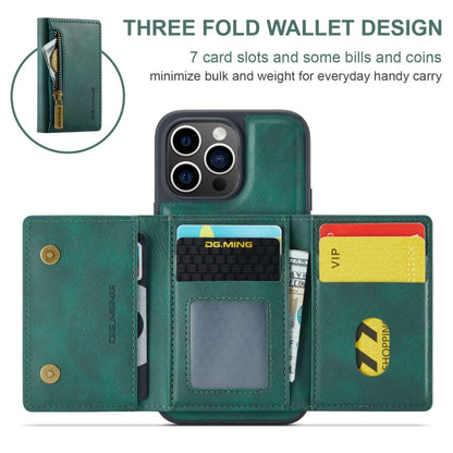 Pour iPhone 15 Pro DG.MING M5 Series Étui portefeuille en cuir détachable avec fermeture éclair et protection RFID (Vert)