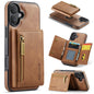 For iPhone 16 Plus DG.MING M5 Series Zip RFID Multi Card Detachable Leather Phone Case(Brown)