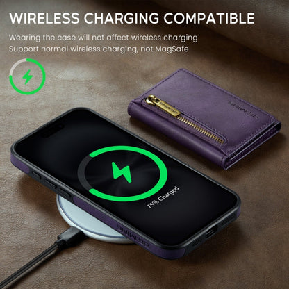 Pour iPhone 16 Plus DG.MING M5 Series Étui portefeuille détachable en cuir avec fermeture éclair RFID et multiples fentes pour cartes (Violet)
