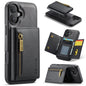 Pour iPhone 16 DG.MING M5 Series Étui de Téléphone en Cuir Détachable Anti-RFID Multi-Cartes avec Fermeture Éclair (Noir)
