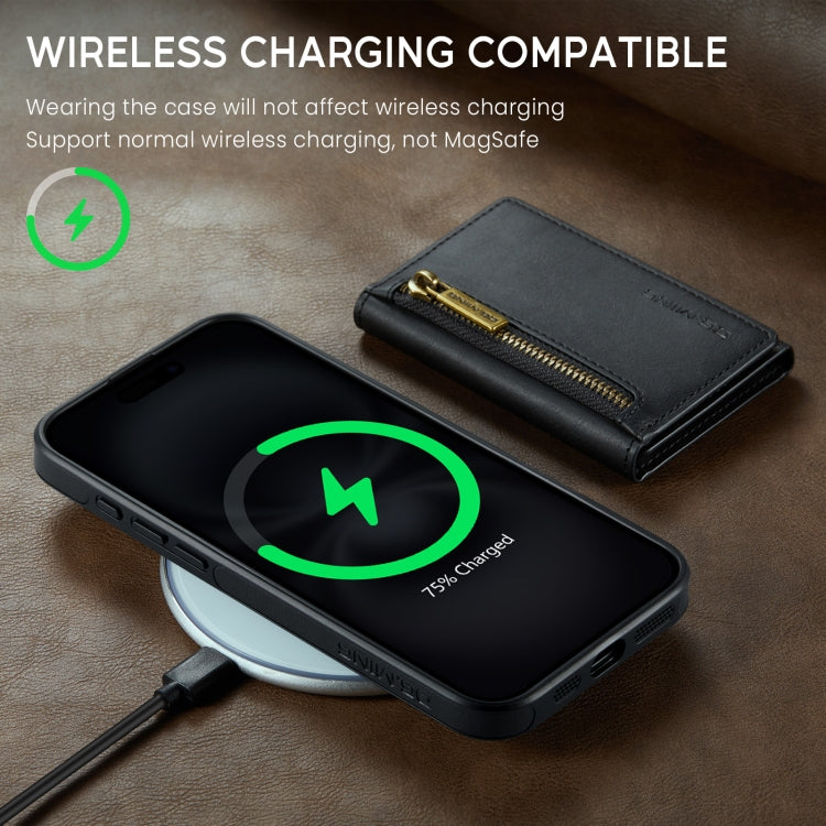 Pour iPhone 16 DG.MING M5 Series Étui de Téléphone en Cuir Détachable Anti-RFID Multi-Cartes avec Fermeture Éclair (Noir)