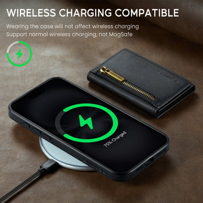 Pour iPhone 16 DG.MING M5 Series Étui de Téléphone en Cuir Détachable Anti-RFID Multi-Cartes avec Fermeture Éclair (Noir)