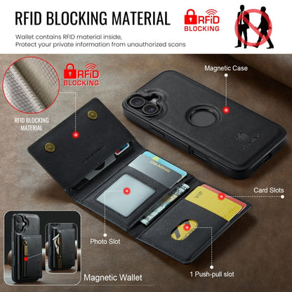 Pour iPhone 16 DG.MING M5 Series Étui de Téléphone en Cuir Détachable Anti-RFID Multi-Cartes avec Fermeture Éclair (Noir)