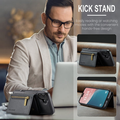 Pour iPhone 16 DG.MING M5 Series Étui de Téléphone en Cuir Détachable Anti-RFID Multi-Cartes avec Fermeture Éclair (Noir)