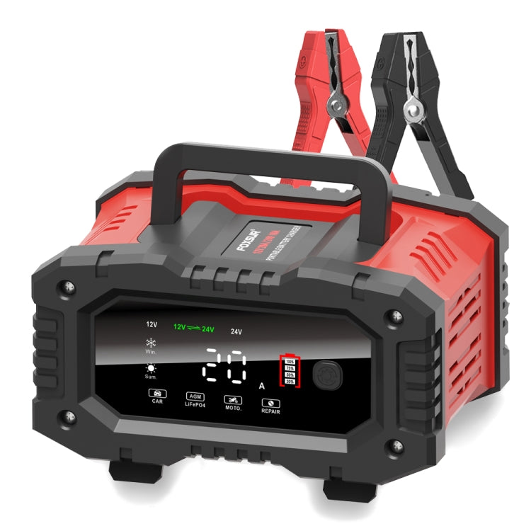 FOXSUR 12V / 24V 20A 300W Chargeur de batterie intelligent portable pour moto et voiture (prise britannique)