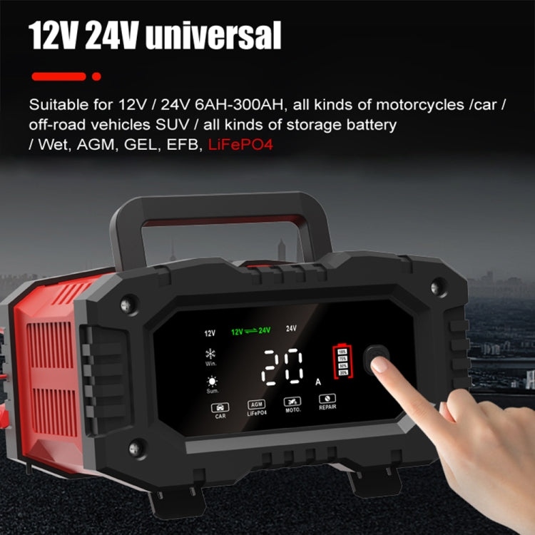 FOXSUR 12V / 24V 20A 300W Chargeur de batterie intelligent portable pour moto et voiture (prise britannique)