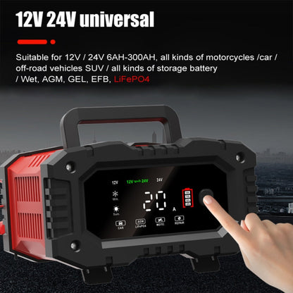 FOXSUR 12V / 24V 20A 300W Chargeur de batterie intelligent portable pour moto et voiture (prise britannique)
