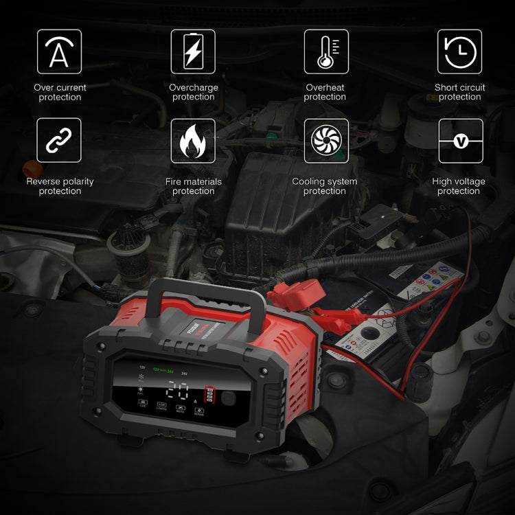 FOXSUR 12V / 24V 20A 300W Chargeur de batterie intelligent portable pour moto et voiture (prise britannique)
