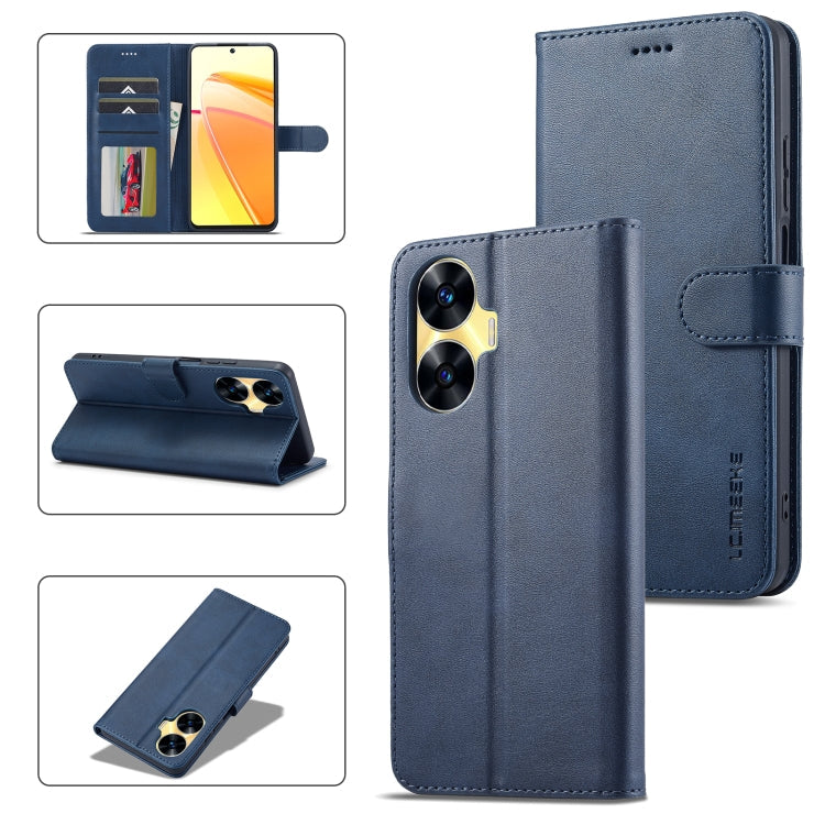 For Realme C55 LC.IMEEKE Calf Texture Horizontal Flip Leather Case(Blue)