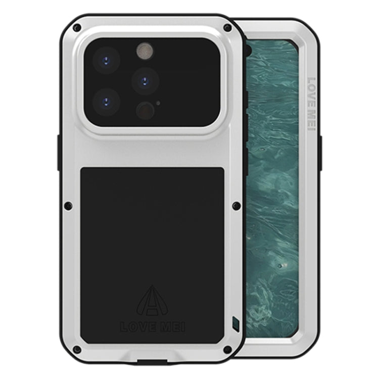 Pour iPhone 15 Pro Étui LOVE MEI en Métal Antichoc Étanche à la Poussière (Argent)