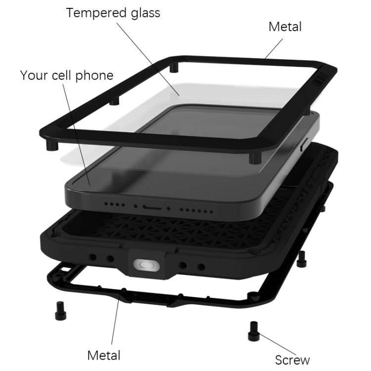 Pour iPhone 15 Pro Étui LOVE MEI en Métal Antichoc Étanche à la Poussière (Argent)