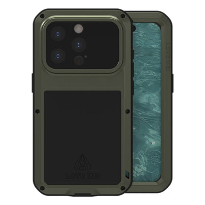 For iPhone 15 Pro LOVE MEI Metal Shockproof Life Waterproof Dustproof Phone Case(Army Green)