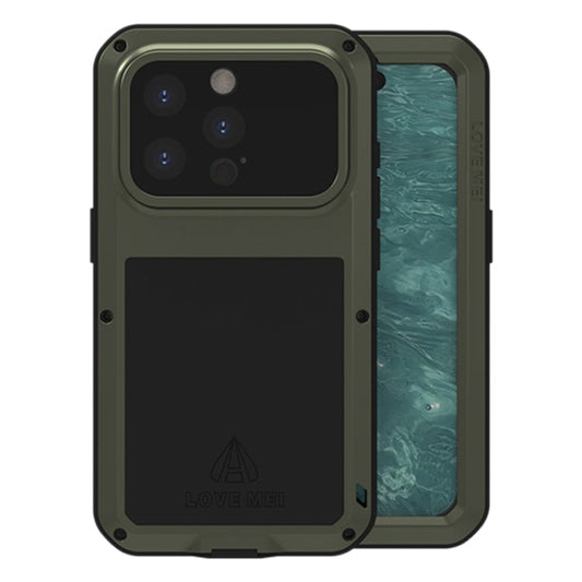For iPhone 15 Pro LOVE MEI Metal Shockproof Life Waterproof Dustproof Phone Case(Army Green)