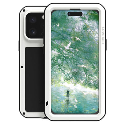 Pour iPhone 16 Pro Max LOVE MEI Coque de téléphone antichoc en métal étanche à la poussière (blanc)