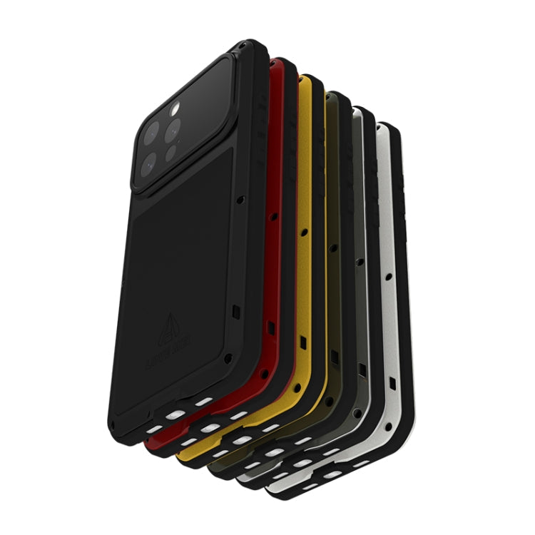 Pour iPhone 16 Pro LOVE MEI Coque de Téléphone en Métal Antichoc Étanche à Vie Anti-poussière (Noir)