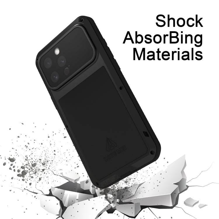 Pour iPhone 16 Pro LOVE MEI Coque de Téléphone en Métal Antichoc Étanche à Vie Anti-poussière (Noir)