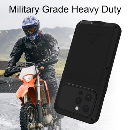 Pour iPhone 16 Pro LOVE MEI Coque de Téléphone en Métal Antichoc Étanche à Vie Anti-poussière (Noir)