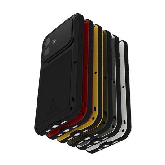 For iPhone 16 LOVE MEI Metal Shockproof Life Waterproof Dustproof Phone Case(Black)
