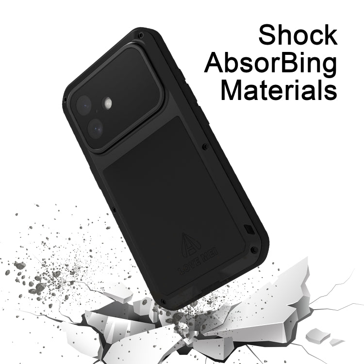 For iPhone 16 LOVE MEI Metal Shockproof Life Waterproof Dustproof Phone Case(Red)