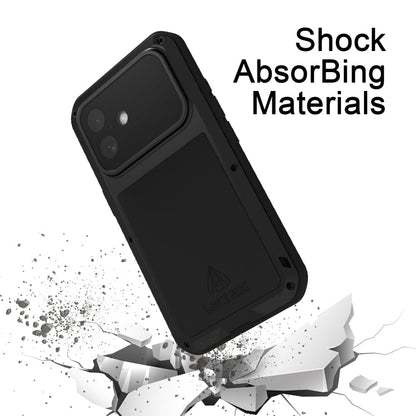 For iPhone 16 LOVE MEI Metal Shockproof Life Waterproof Dustproof Phone Case(Red)