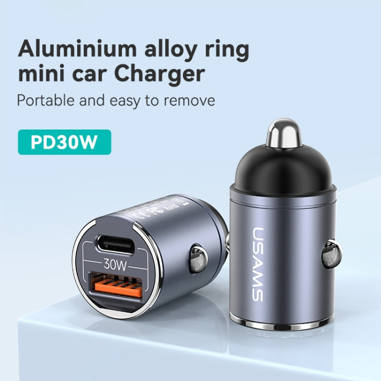 Chargeur de voiture rapide en alliage d'aluminium USAMS US-CC206 C38 PD30W double port USB + Type-C (terni)