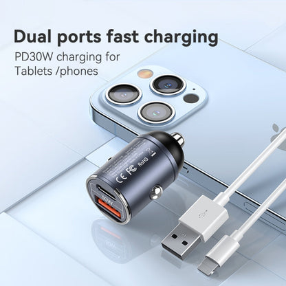 Chargeur de voiture rapide en alliage d'aluminium USAMS US-CC206 C38 PD30W double port USB + Type-C (terni)