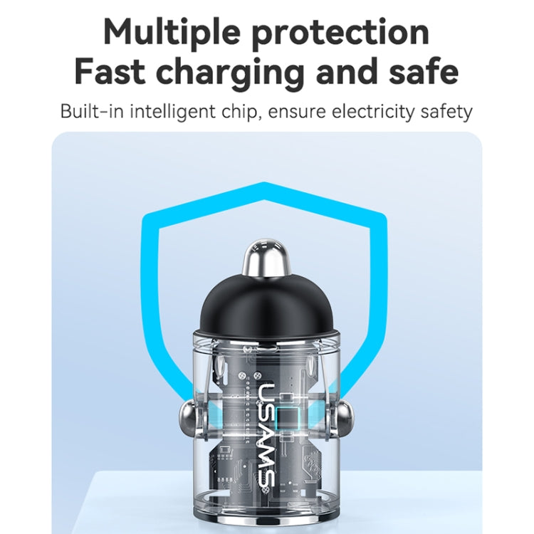 Chargeur de voiture rapide en alliage d'aluminium USAMS US-CC206 C38 PD30W double port USB + Type-C (terni)