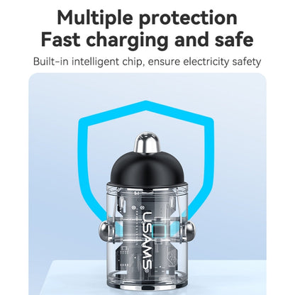 Chargeur de voiture rapide en alliage d'aluminium USAMS US-CC206 C38 PD30W double port USB + Type-C (terni)