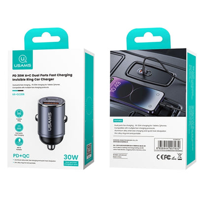 Chargeur de voiture rapide en alliage d'aluminium USAMS US-CC206 C38 PD30W double port USB + Type-C (terni)