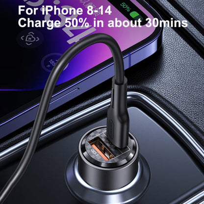 Chargeur de voiture transparent USAMS US-CC208 C39 60W double port USB + Type-C à charge rapide en alliage d'aluminium (noir)