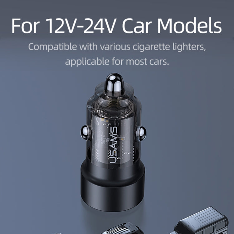 Chargeur de voiture transparent USAMS US-CC208 C39 60W double port USB + Type-C à charge rapide en alliage d'aluminium (noir)