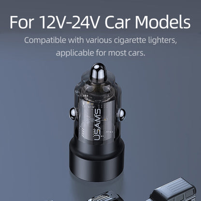 Chargeur de voiture transparent USAMS US-CC208 C39 60W double port USB + Type-C à charge rapide en alliage d'aluminium (noir)